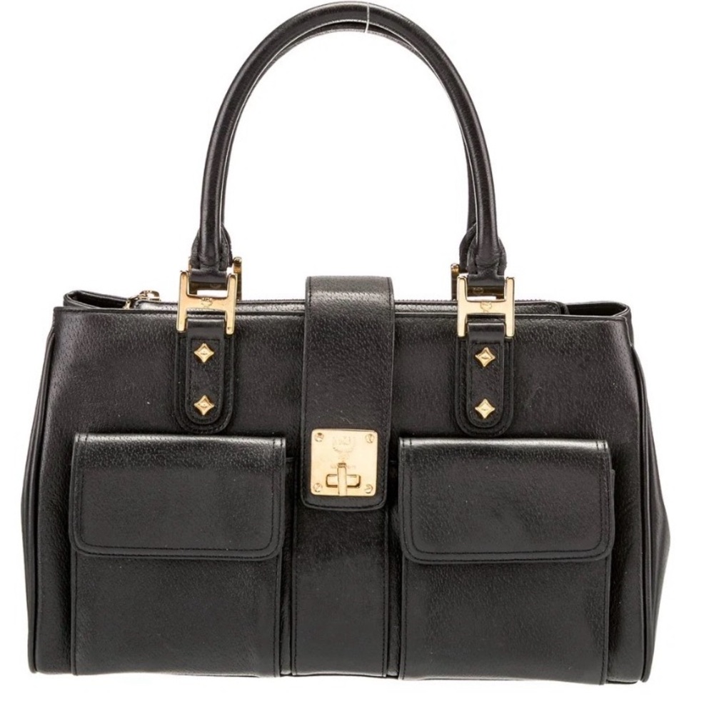 MCM BLACK LEATHER TOP HANDLE LAPTOP/TRAVEL BAG